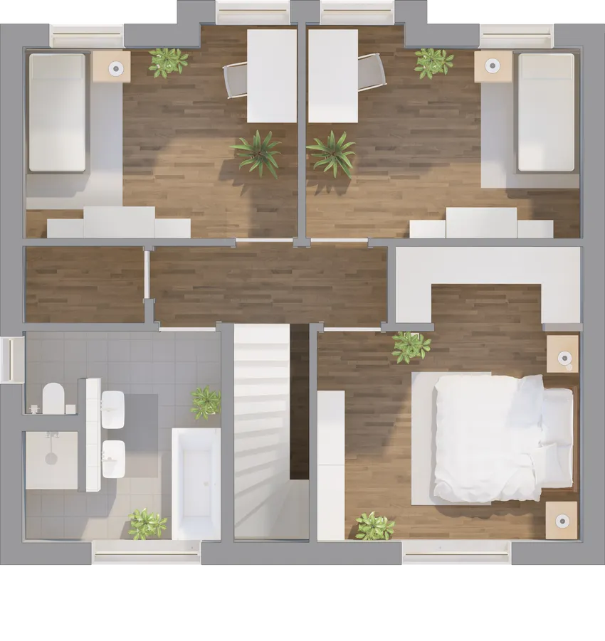 Grundriss Obergeschoss Bauhaus-Haus 126 mit Raumaufteilung