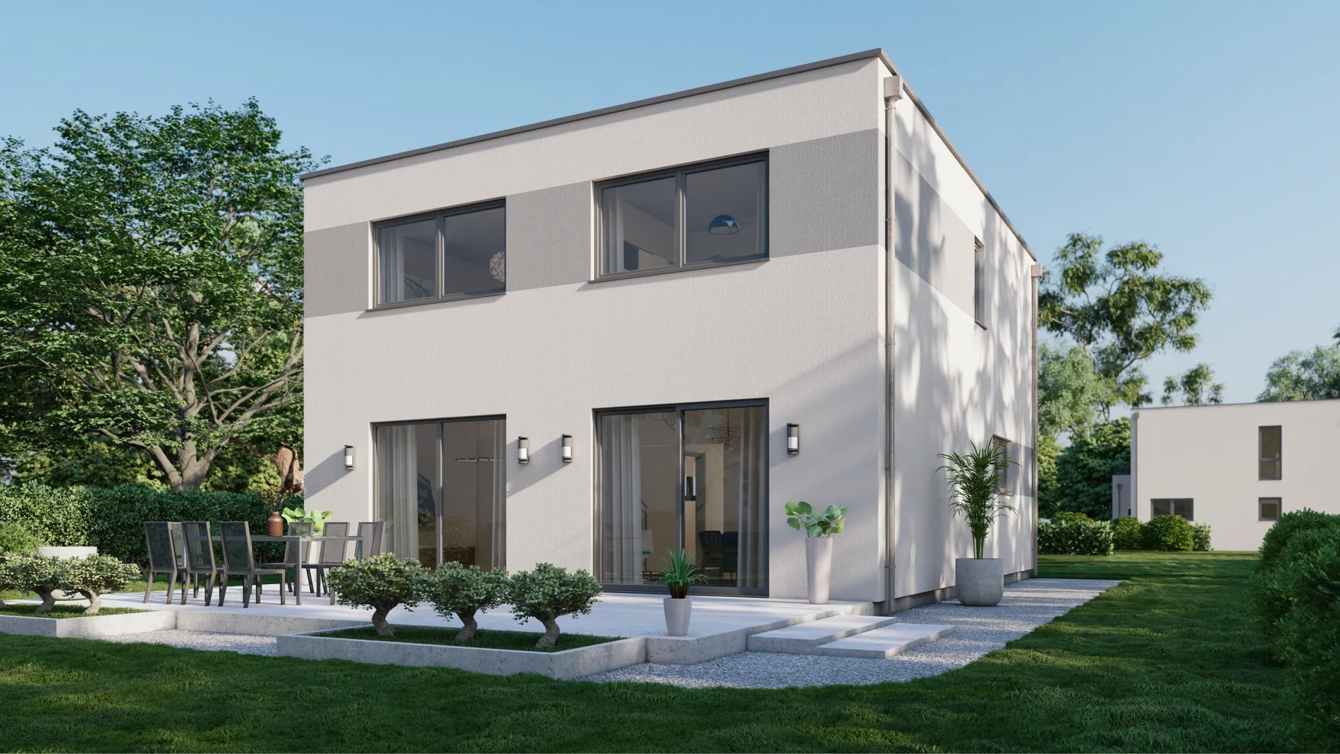 Bauhaus-Haus 144, Terrassenseite mit Garten