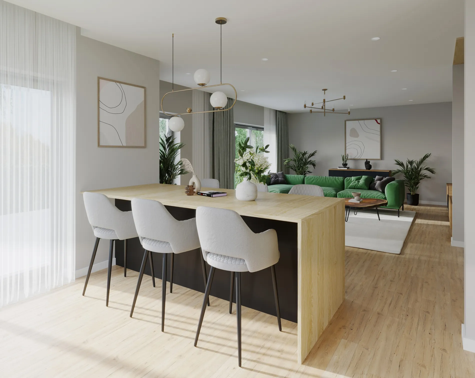 Bauhaus-Haus 157, Innenansicht des offenen Wohnbereichs