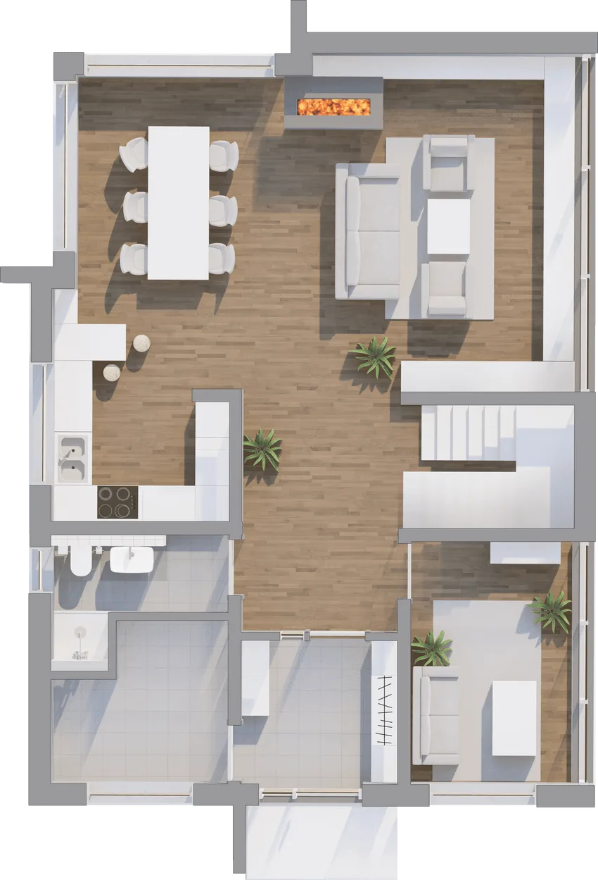 Grundriss Erdgeschoss Bauhaus-Haus 176 mit Raumaufteilung