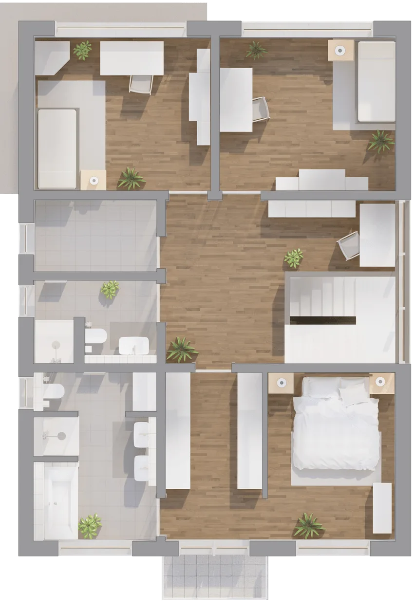 Grundriss Obergeschoss Bauhaus-Haus 176 mit Raumaufteilung