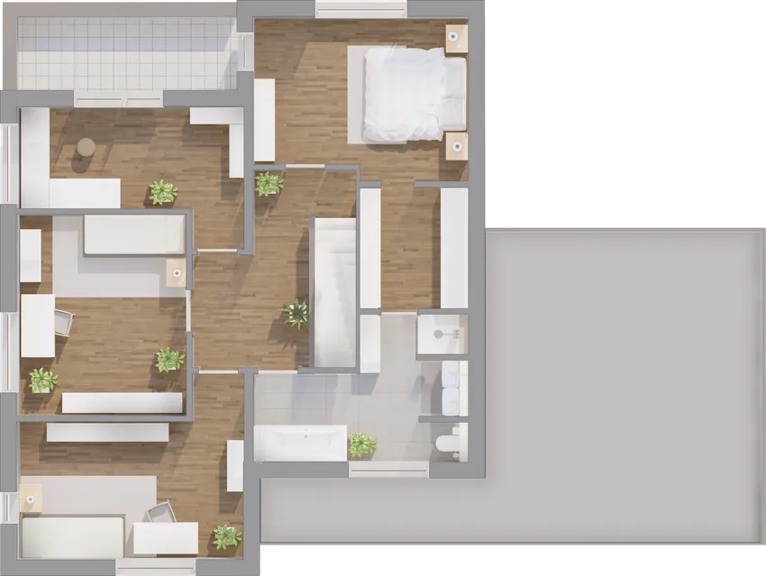 Grundriss Obergeschoss Bauhaus-Haus 184 mit Raumaufteilung