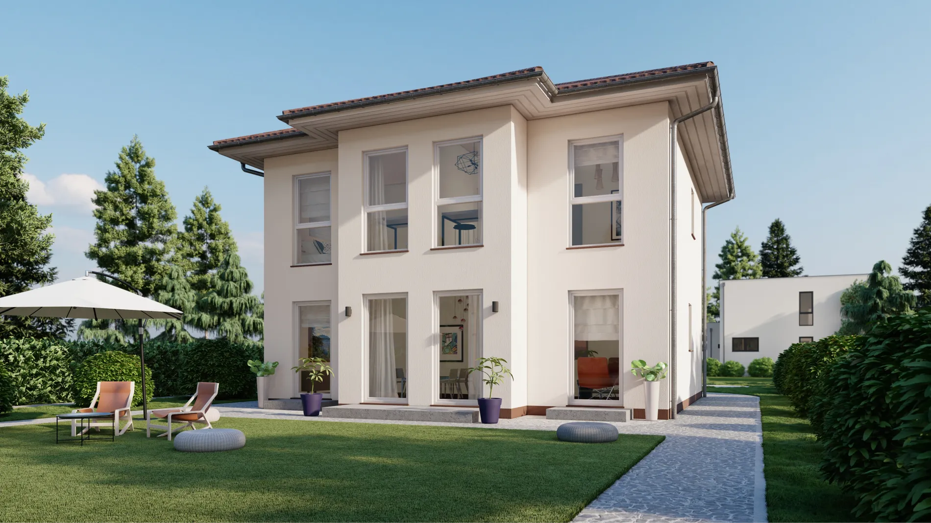 Stadtvilla 130, Terrassenseite mit Garten
