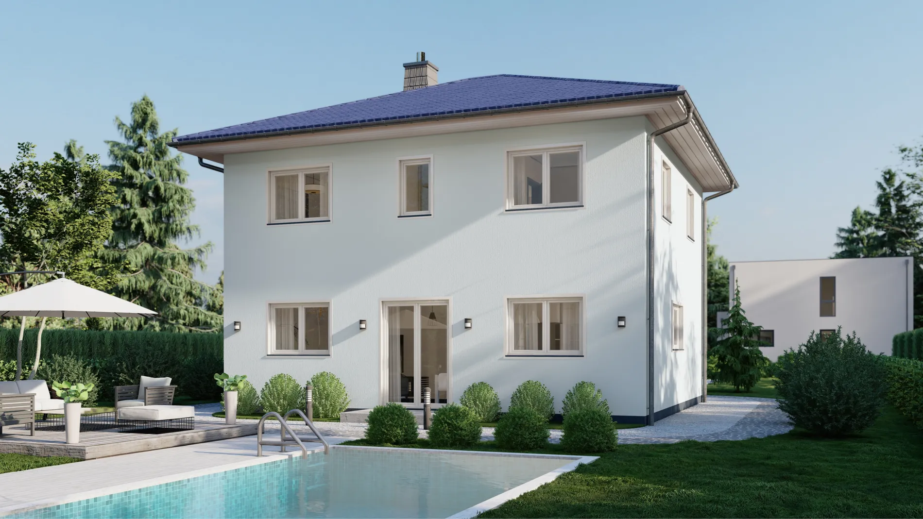 Stadtvilla 134, Terrassenseite mit Garten