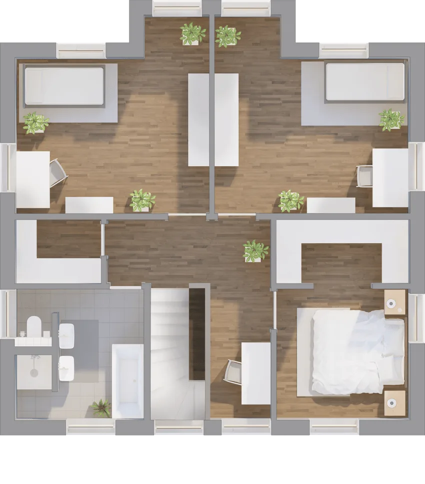 Grundriss Obergeschoss Stadtvilla 151 mit Raumaufteilung